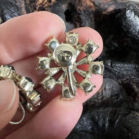 Vintage Coro Screw Back Earrings Peacock Feather Blue Green AB Aurora Borealis - Picture 9 of 11